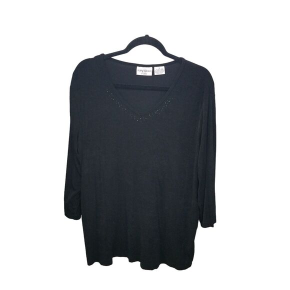 Kathy Ireland Womens Sz 1X Black Solid 3/4 Sleeve Blouse - Picture 1 of 9